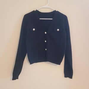 Black Cashmere Cardigan with Pearl Buttons